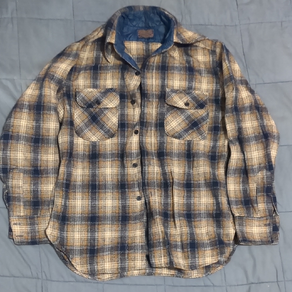 Pendleton Blue and Yellow/Orange Plaid Shirt - Picture 1 of 4